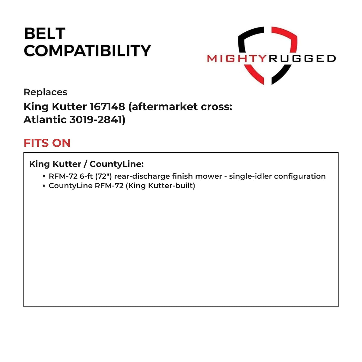 MightyRugged 167148 Belt for King Kutter RFM-72 6 ft Finish Mower