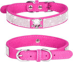 Rhinestone Dog Collar, Cute Dazzling Sparkling Soft Suede Leather Adjustable Pet Dog Cat Collar Crystal Diamond for