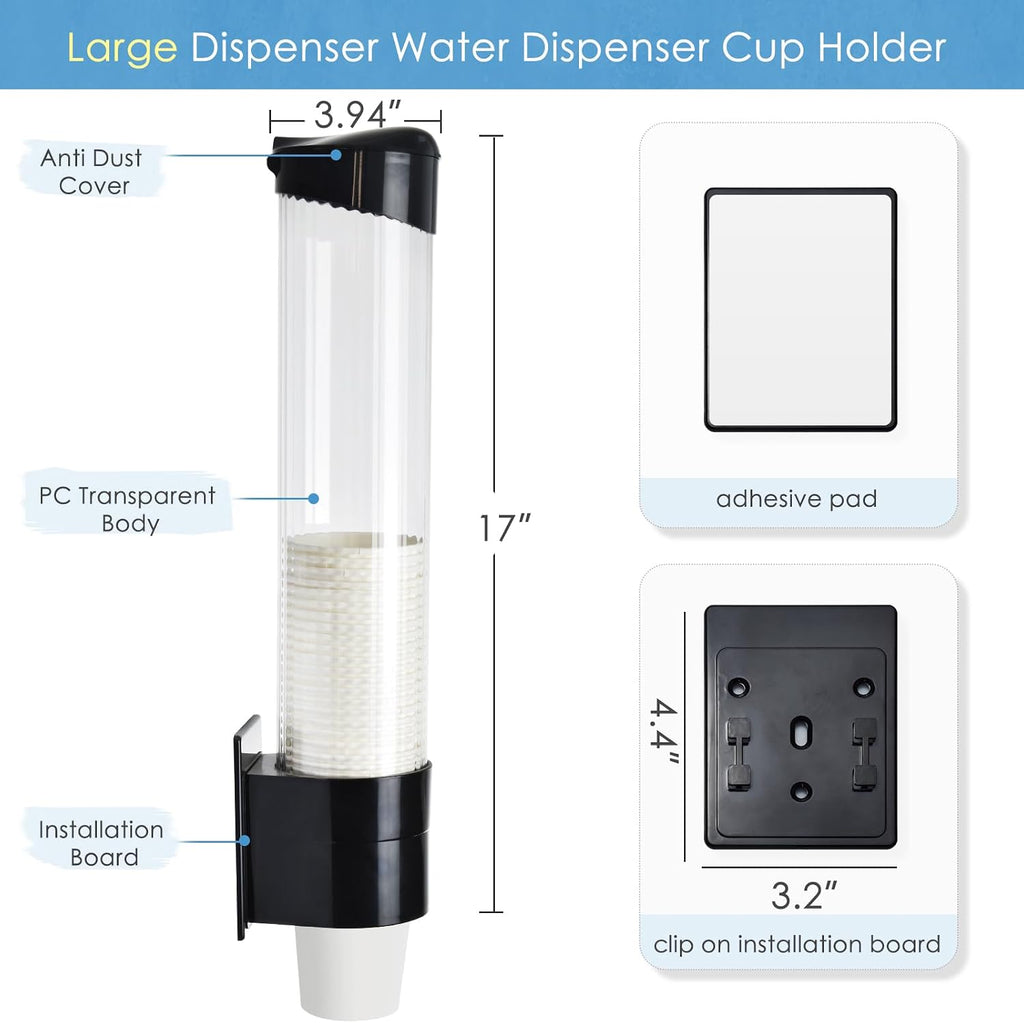 Cup Dispenser Holder for 7oz - 12oz Paper Plastic Cups, Black Large