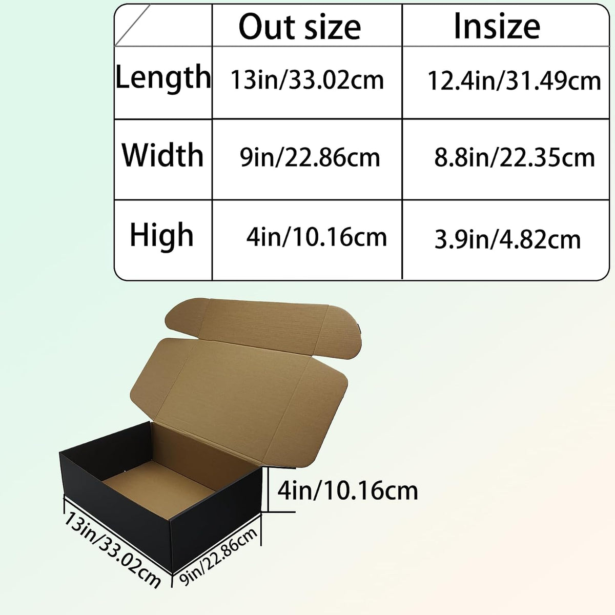 13x9x4 inch Black Shipping Boxes Set of 20, Corrugated Cardboard Mailer Box