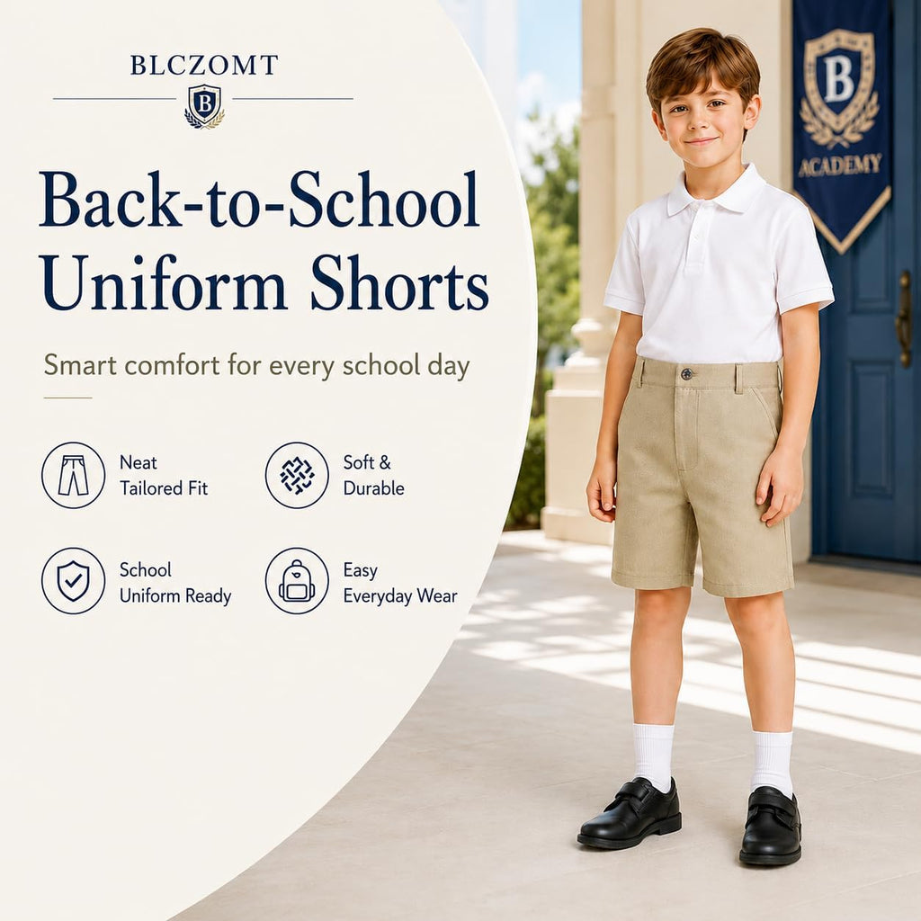 Boys Uniform Shorts Summer School Flat Front Chino Dress Shorts for Kids Teens