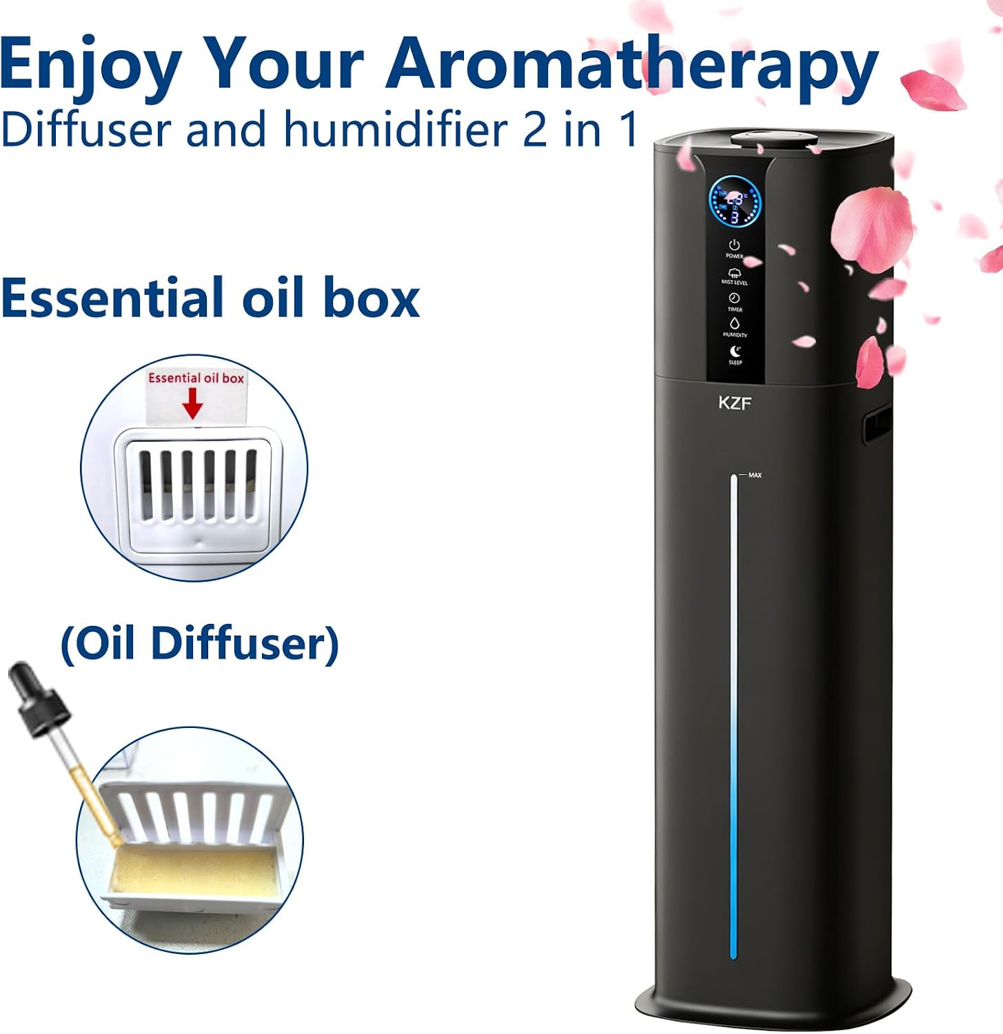 9L Smart Humidifier for Bedroom Large Room, Black | 2.3Gal Cool Mist, Top Fill Diffuser, App & Remote Control, 3 Mist