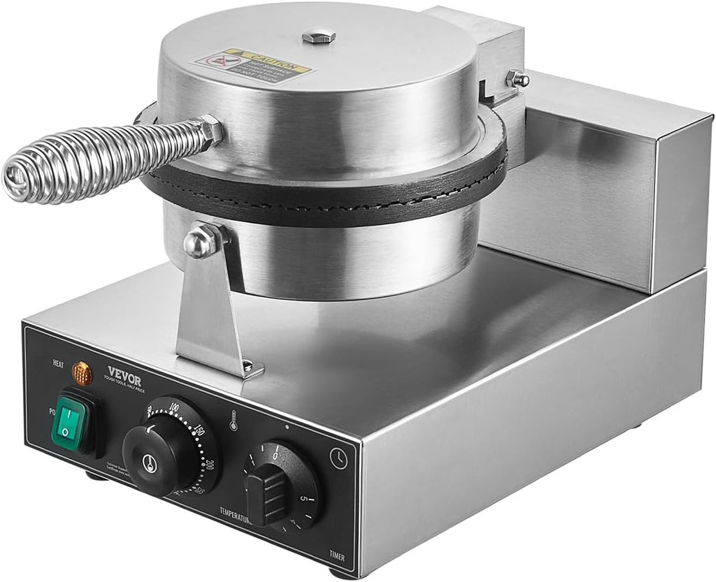 Commercial Waffle Maker 1 Pc Cone, Electric Stainless Steel | Crepe/Bubble Waffle/Pancake Maker, Temp Control