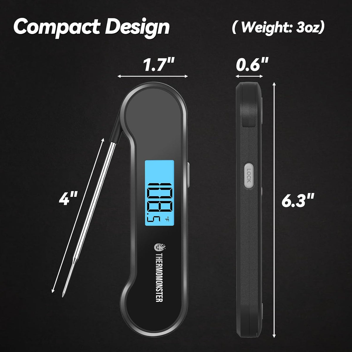 0.5 Sec Instant Read Meat Thermometer Digital for Cooking, Black