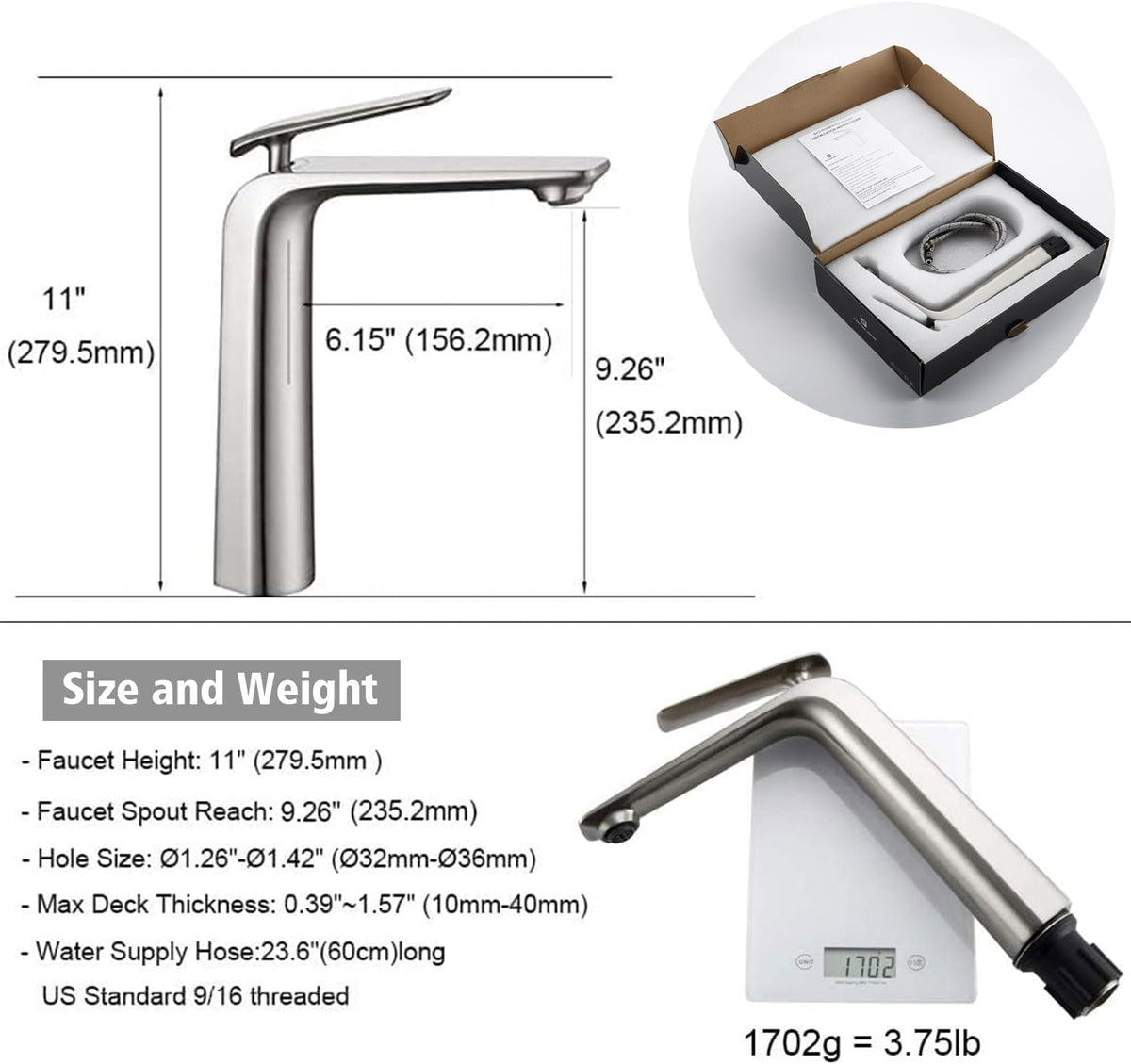 Tall Vessel Sink Faucet Brushed Nickel One Handle Anti-Fingerprint