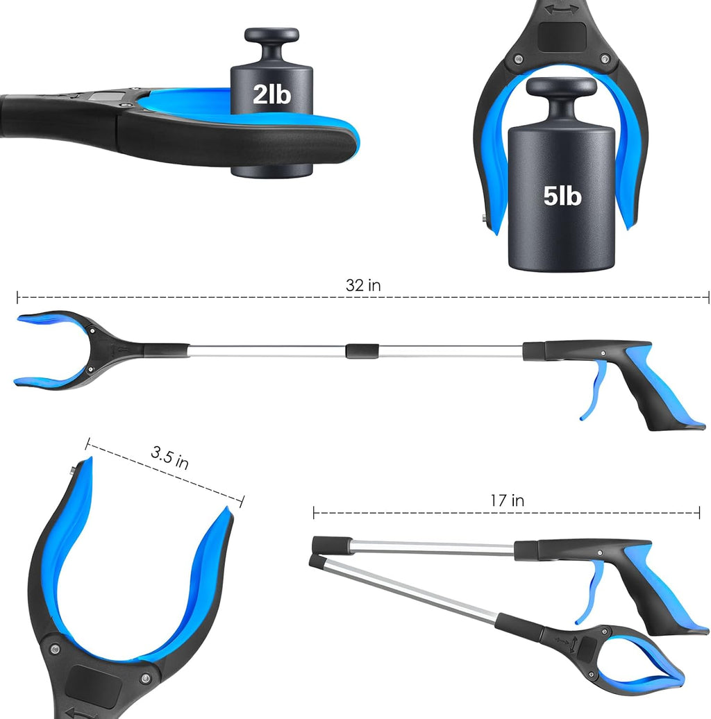 32" Grabber Reacher Tool, 1-Pack Foldable Reacher Grabber Pickup Tool with 360° Anti-Slip Rotating Jaw & Magnet