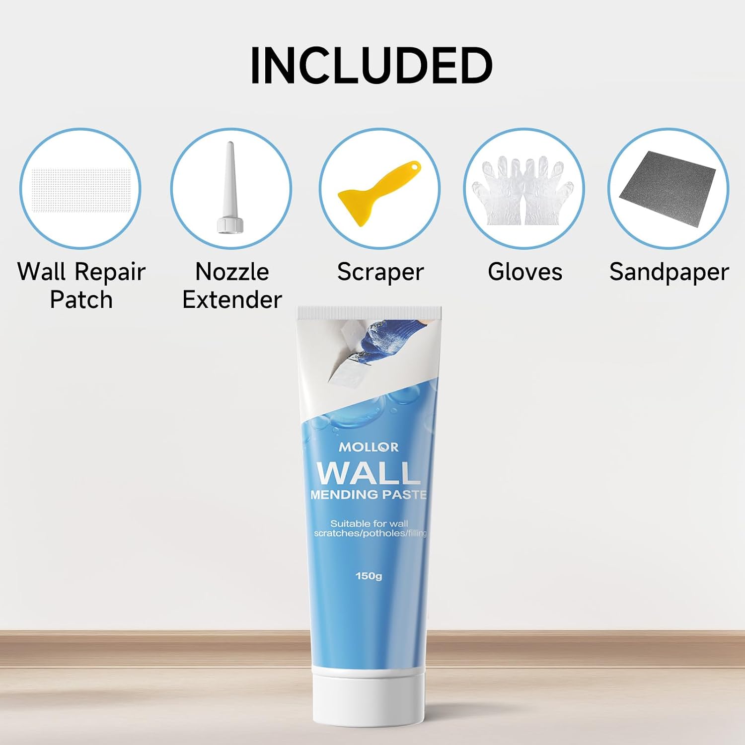 Drywall Repair Kit Wall Patch, 150g Spackle Wall Repair Paste with Scraper, Wall Mending Agent Quick and Easy