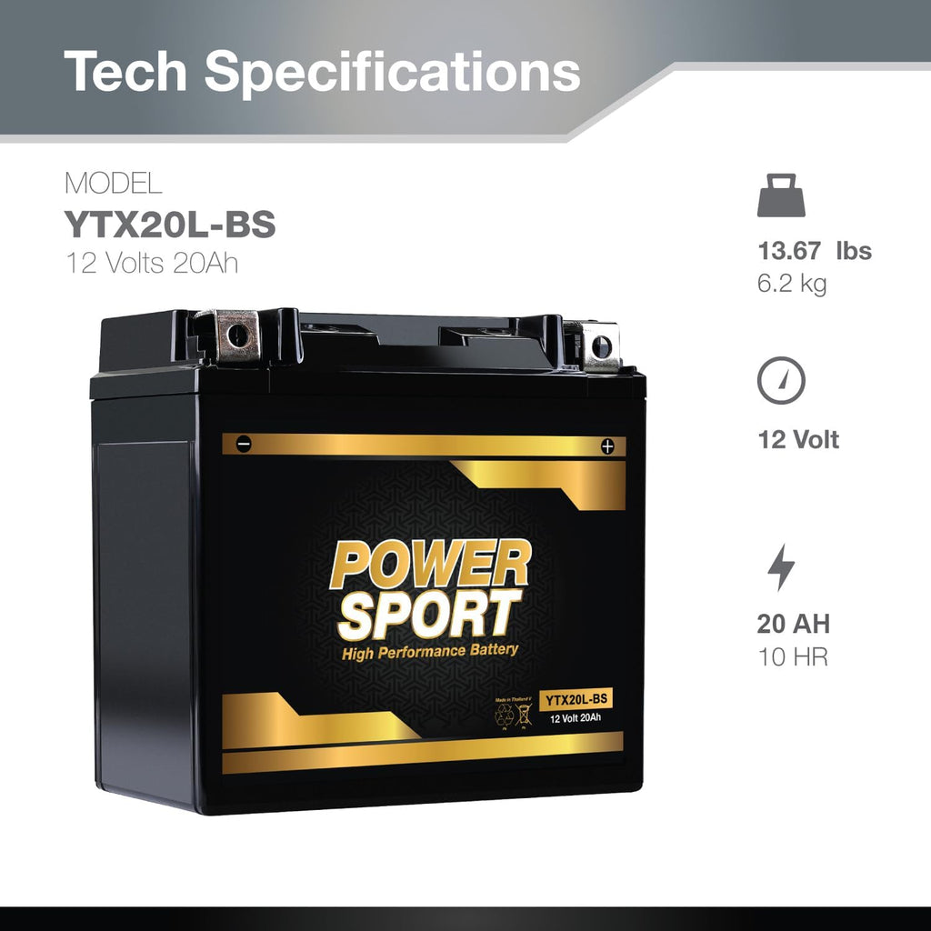 ExpertPower YTX20L-BS 12V 20Ah Battery OEM Replacement SLA AGM, 275 CCA