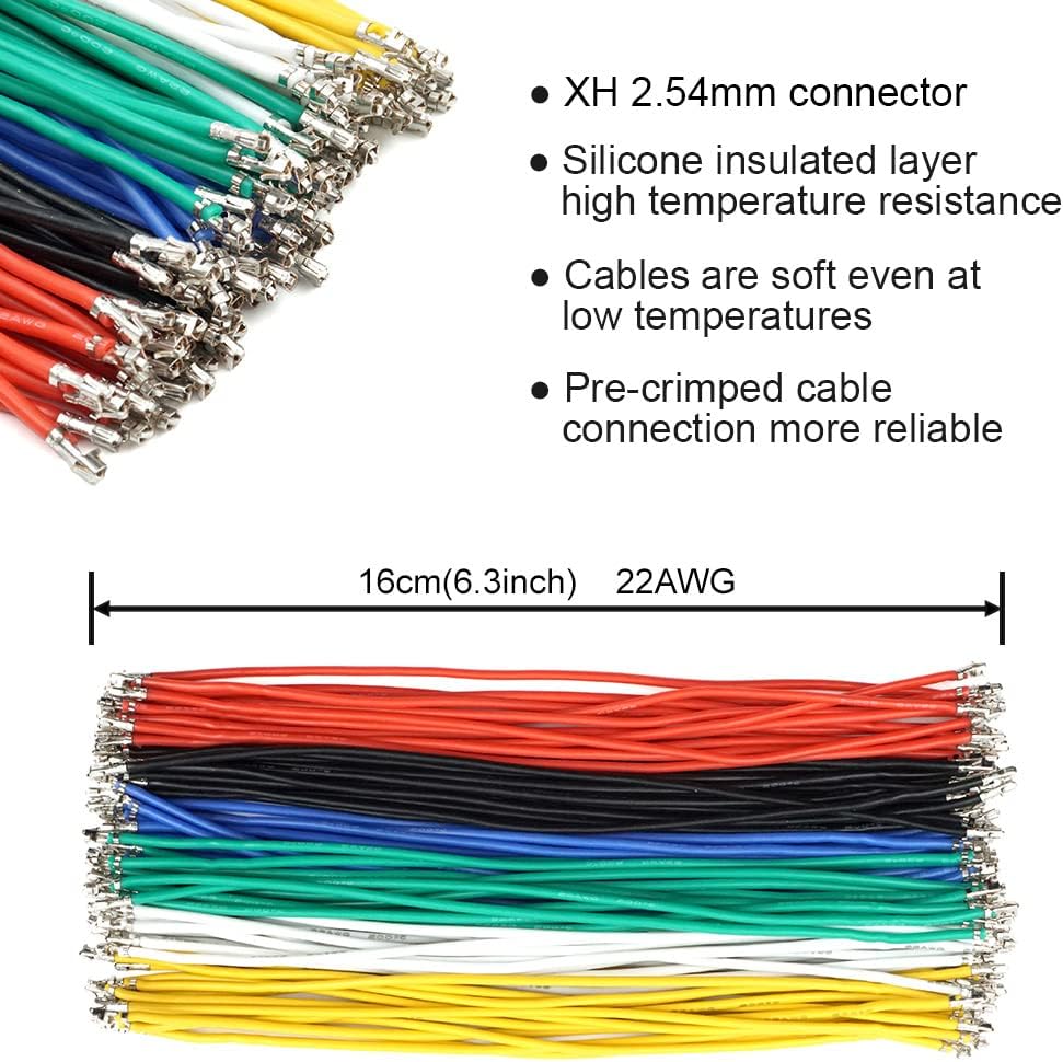 XH 2.54mm Connector Kit with pre-Crimped Cable Wire 2/3/4/5/6/7/8/9/10 Pin Housing JST Adapter Cable Compatible with JST-XH Connector