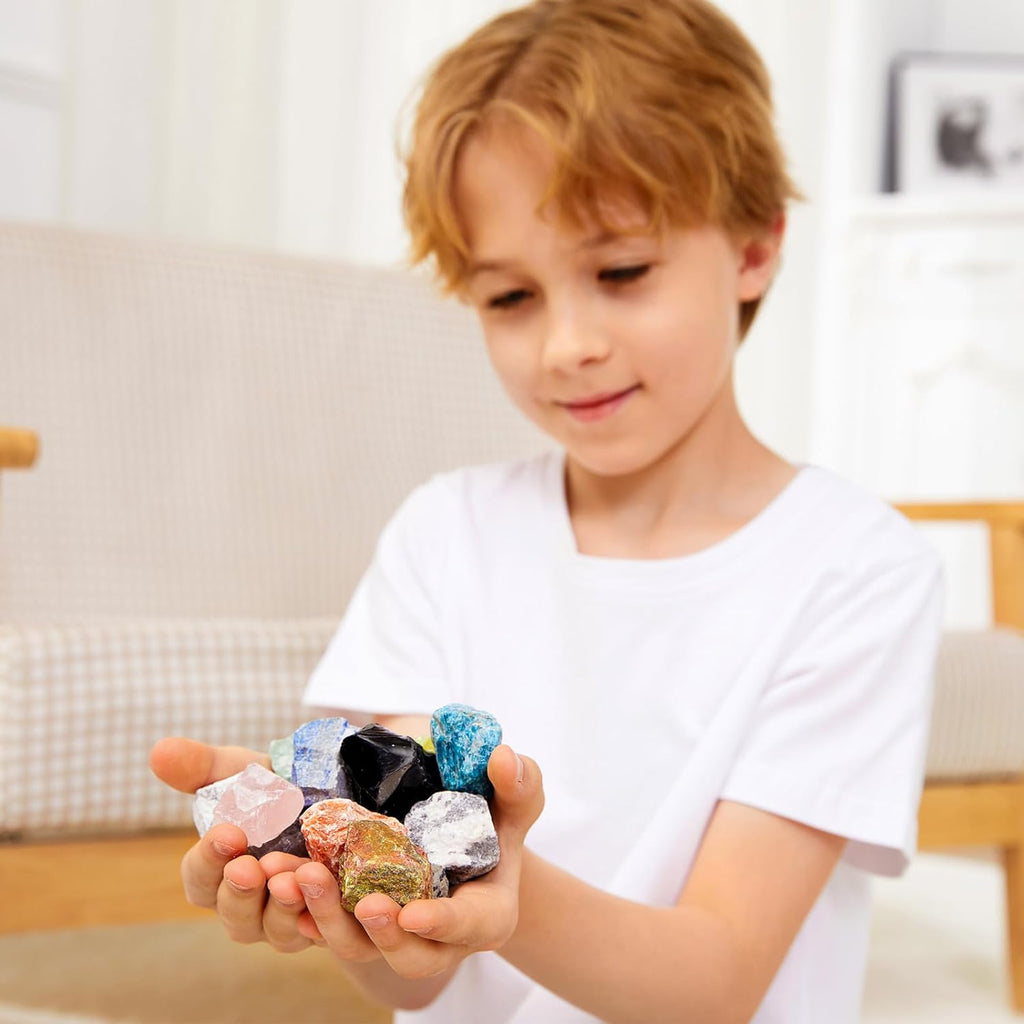 Rock Collection for Kids - 30Pcs Rocks, Gemstones & Crystals Kit | with learning Guide, Mineral Education Set