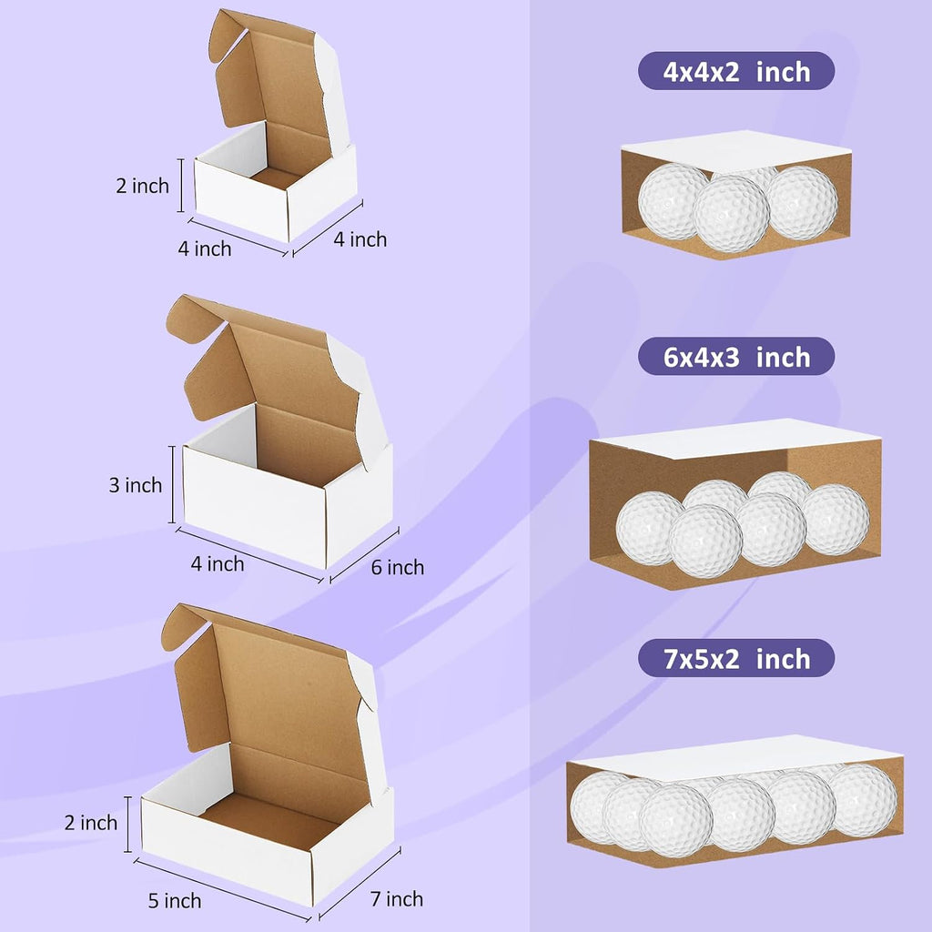 30 Pack Small Shipping Boxes Assorted Sizes, 4x4x2, 6x4x3, 7x5x2-10 PCS Each Small Boxes, White Corrugated Box