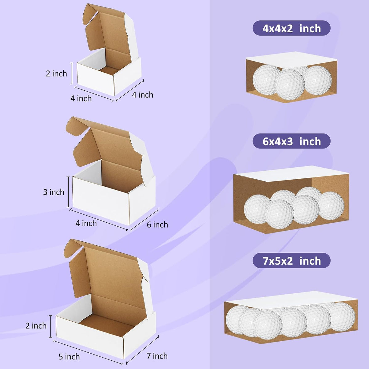 30 Pack Small Shipping Boxes Assorted Sizes, 4x4x2, 6x4x3, 7x5x2-10 PCS Each Small Boxes, White Corrugated Box