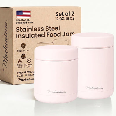 Stainless Steel Insulated Food Jar Set of 2 (16oz + 12oz), Wide Mouth, Soup Thermo for Hot Food, Lunch Container