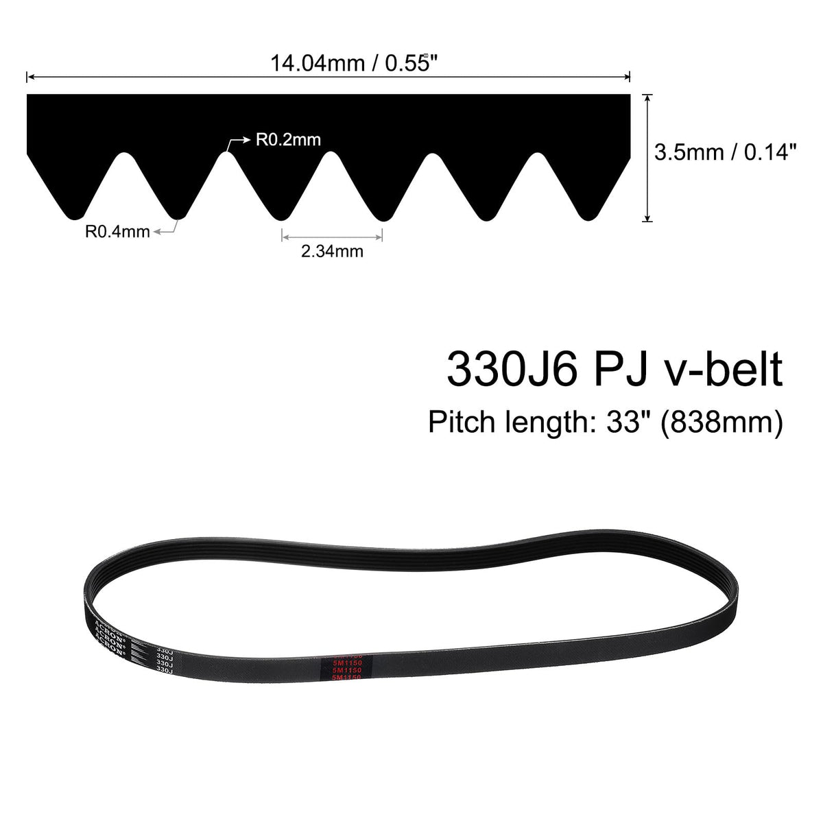 uxcell 4pcs 330J6 PJ V-Ribbed Belt 6 Ribs 33" L x 0.55" W x 0.14" H, EPDM