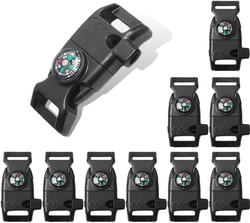 5/8" Compass Whistle Buckle Plastic Paracord Bracelet Outdoor Camping Emergency Survival Travel Kits