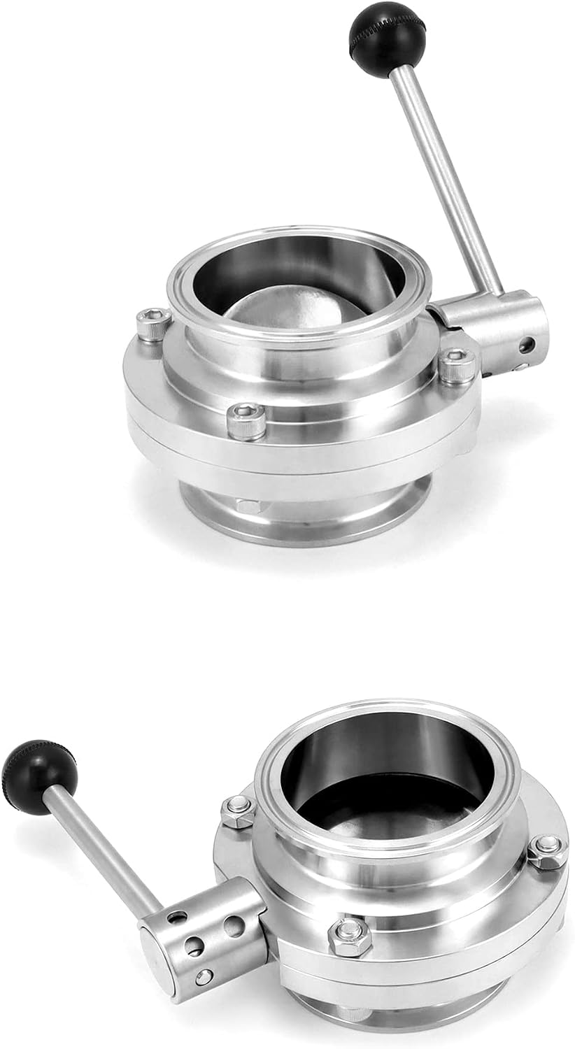 QWORK Stainless Steel Butterfly Valve 3" Tube OD – Precise Flow Control for Brewing, Liquid Transfer & Dairy Lines, 1 Pack