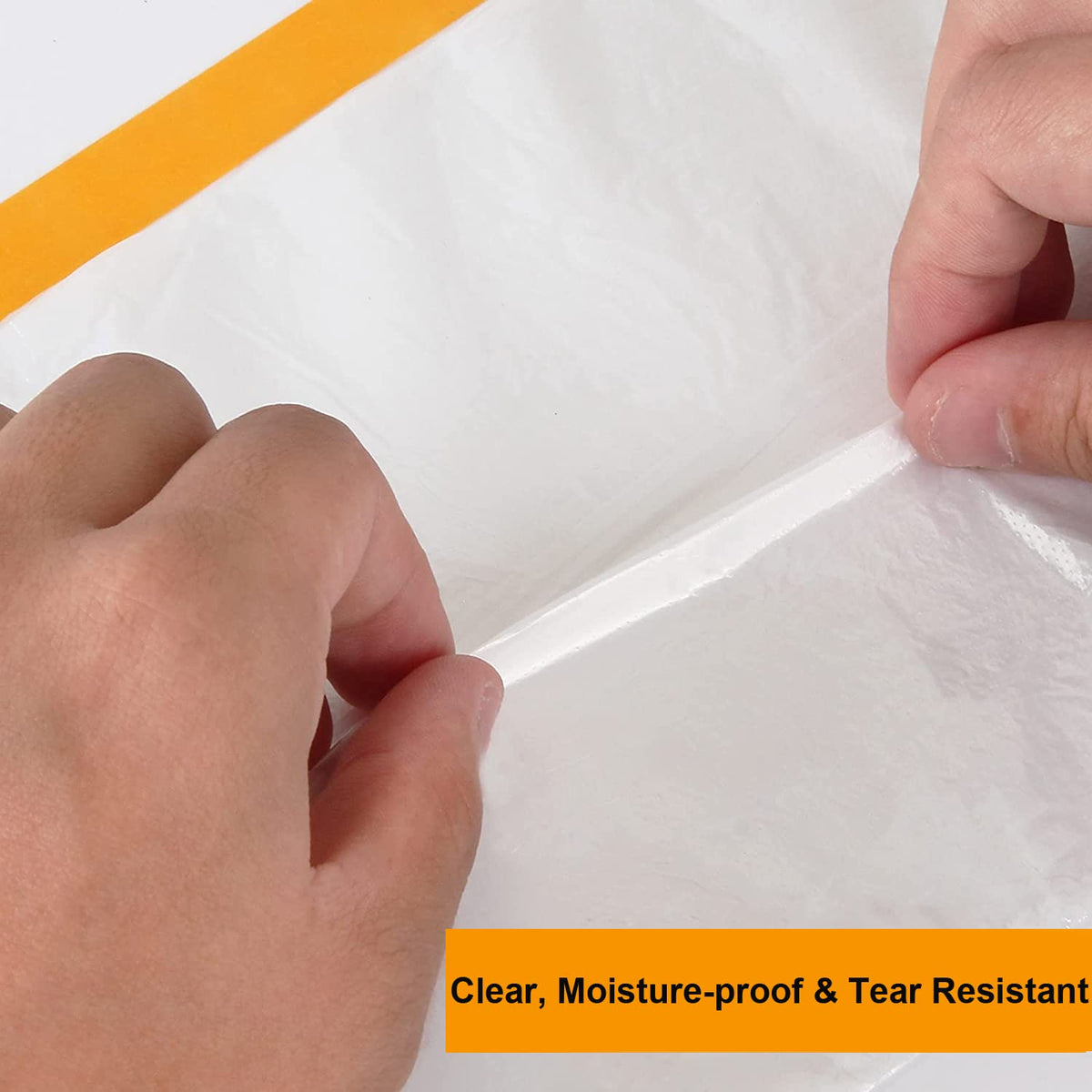 MARNER 4 Rolls Clear Plastic Sheeting 4.9Ft X 65.5 Ft Pre-Taped Masking Film Drop Cloths for Painting, Automotive