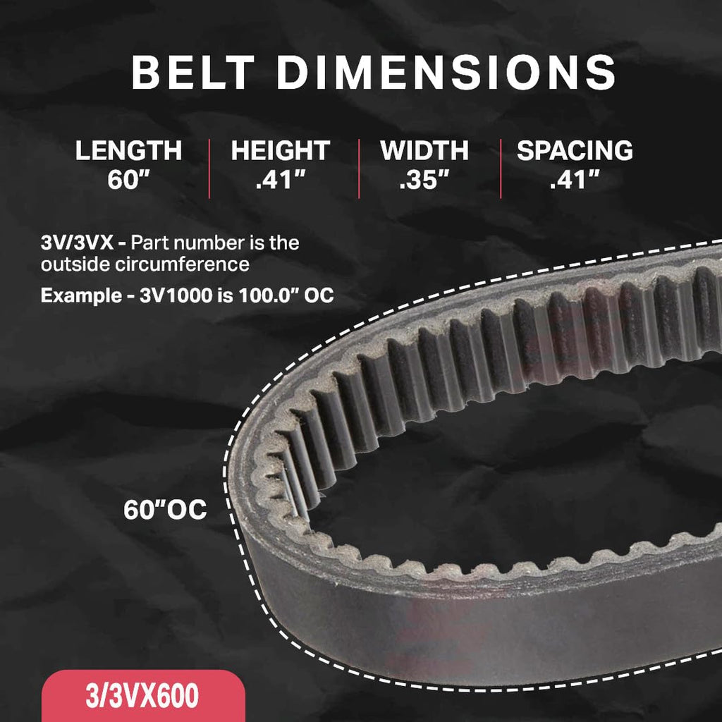 BESTORQ 3/3VX600 Rubber V-Belt, Banded/Cogged, Black, 60" Length x 1.218" Width x 0.41" Height
