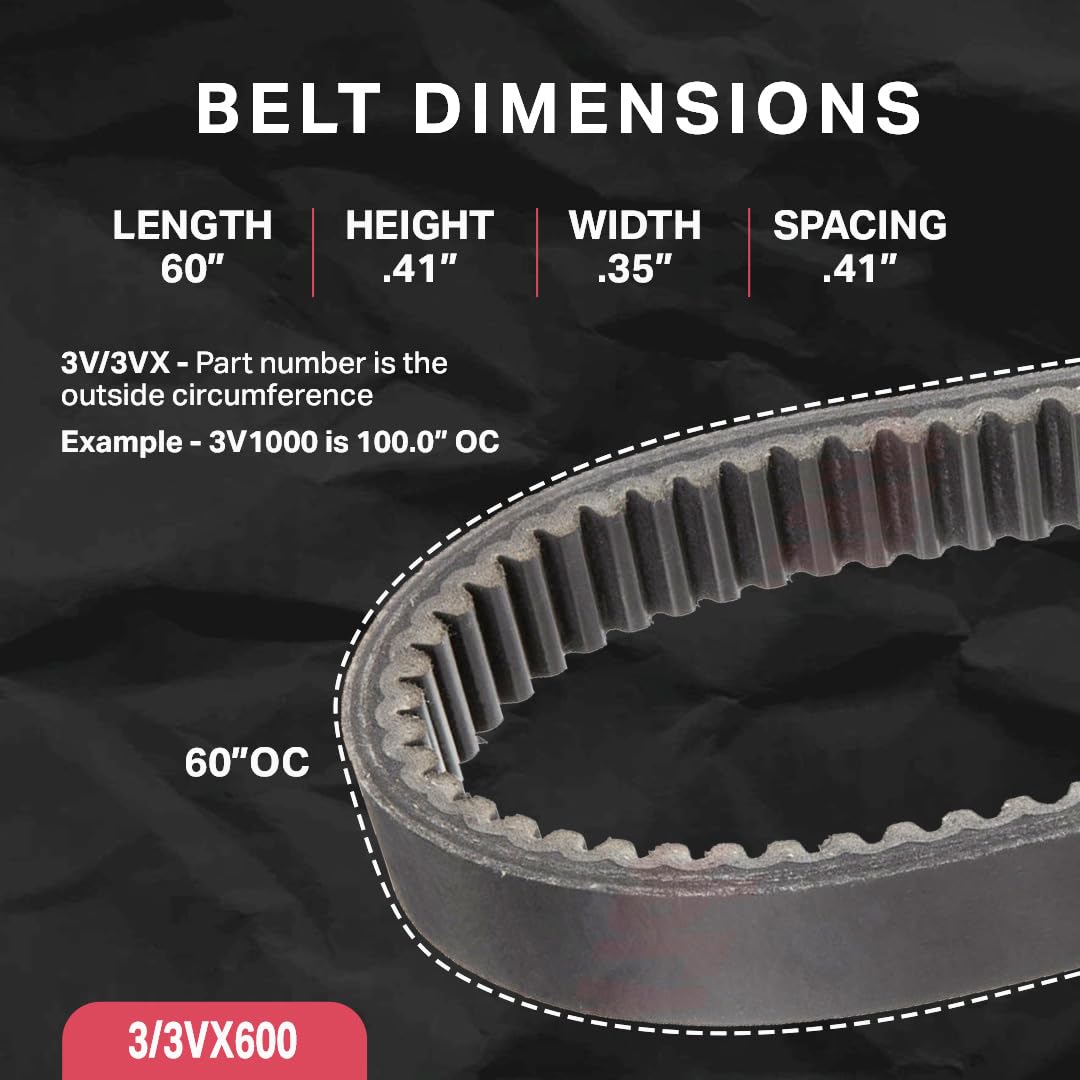 BESTORQ 3/3VX600 Rubber V-Belt, Banded/Cogged, Black, 60" Length x 1.218" Width x 0.41" Height