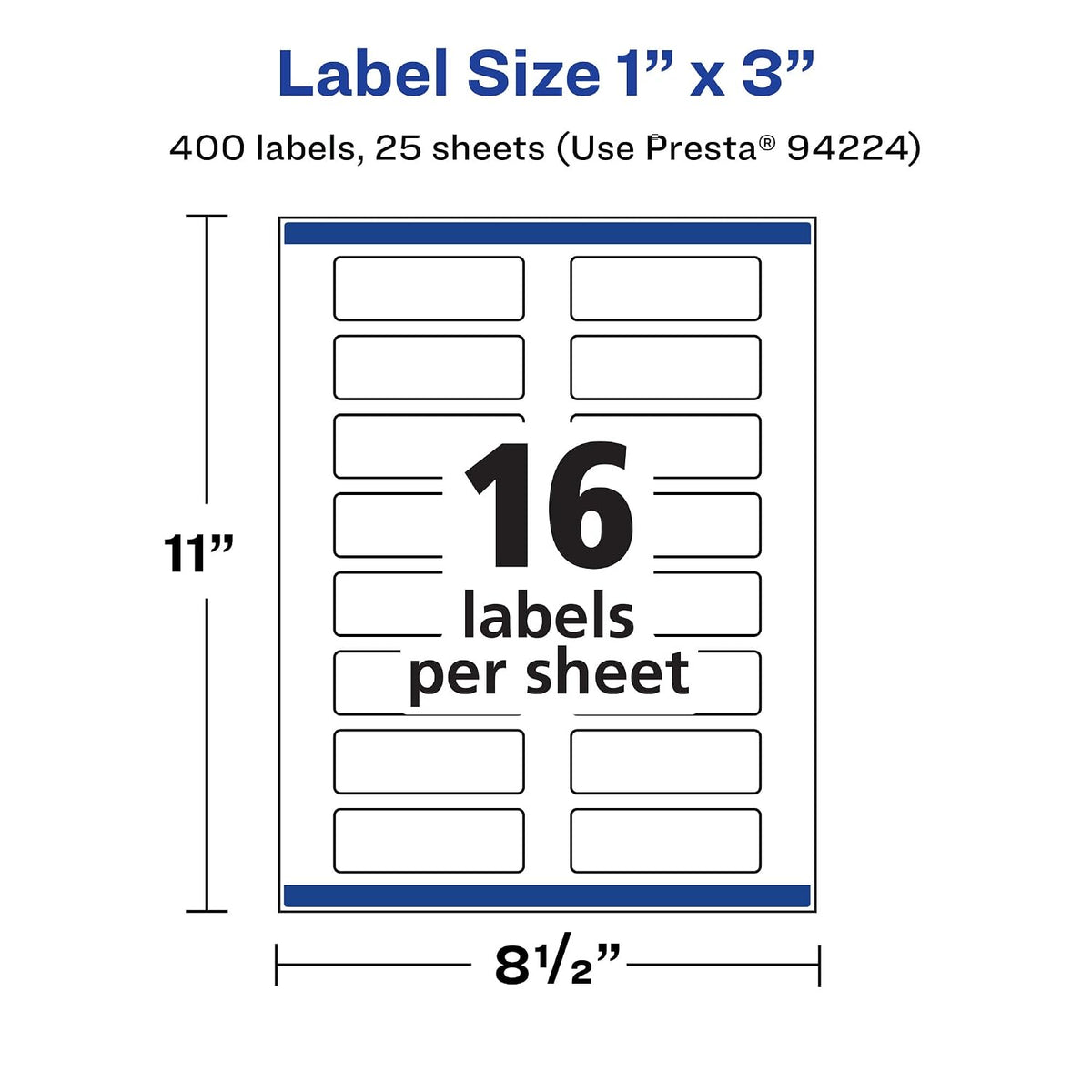 Matte White Removable Rectangle Labels, Sure Feed Technology, Print-to-The-Edge, 1" x 3", 400 Removable Labels