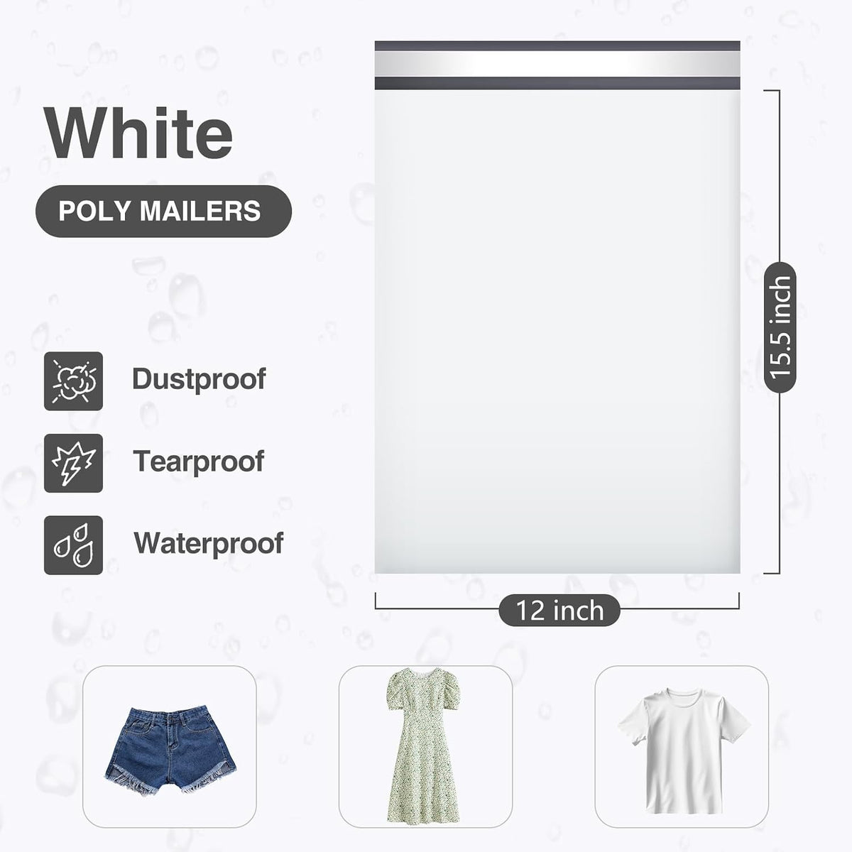 Poly Mailers 12x15.5 Inch White 50 Pack Plastic Medium Shipping Bags