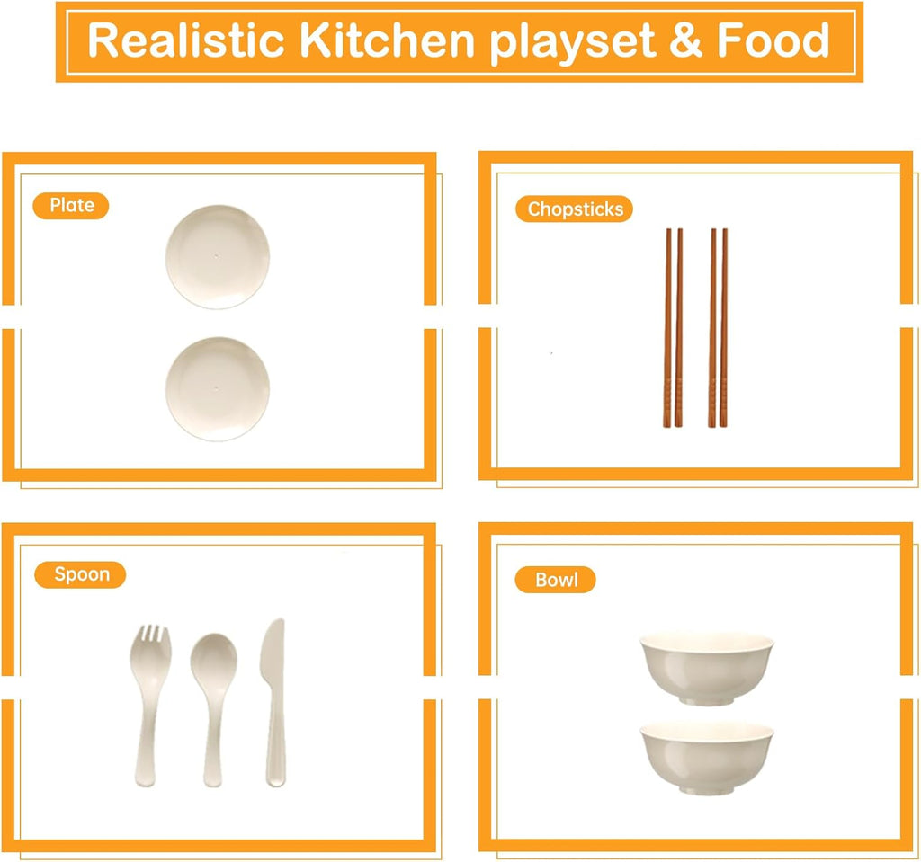 32Pcs Kids Play Kitchen Toys Set, Toddlers Pretend Cooking Playset Acccessories with Pots Pans, Utensils Cookware