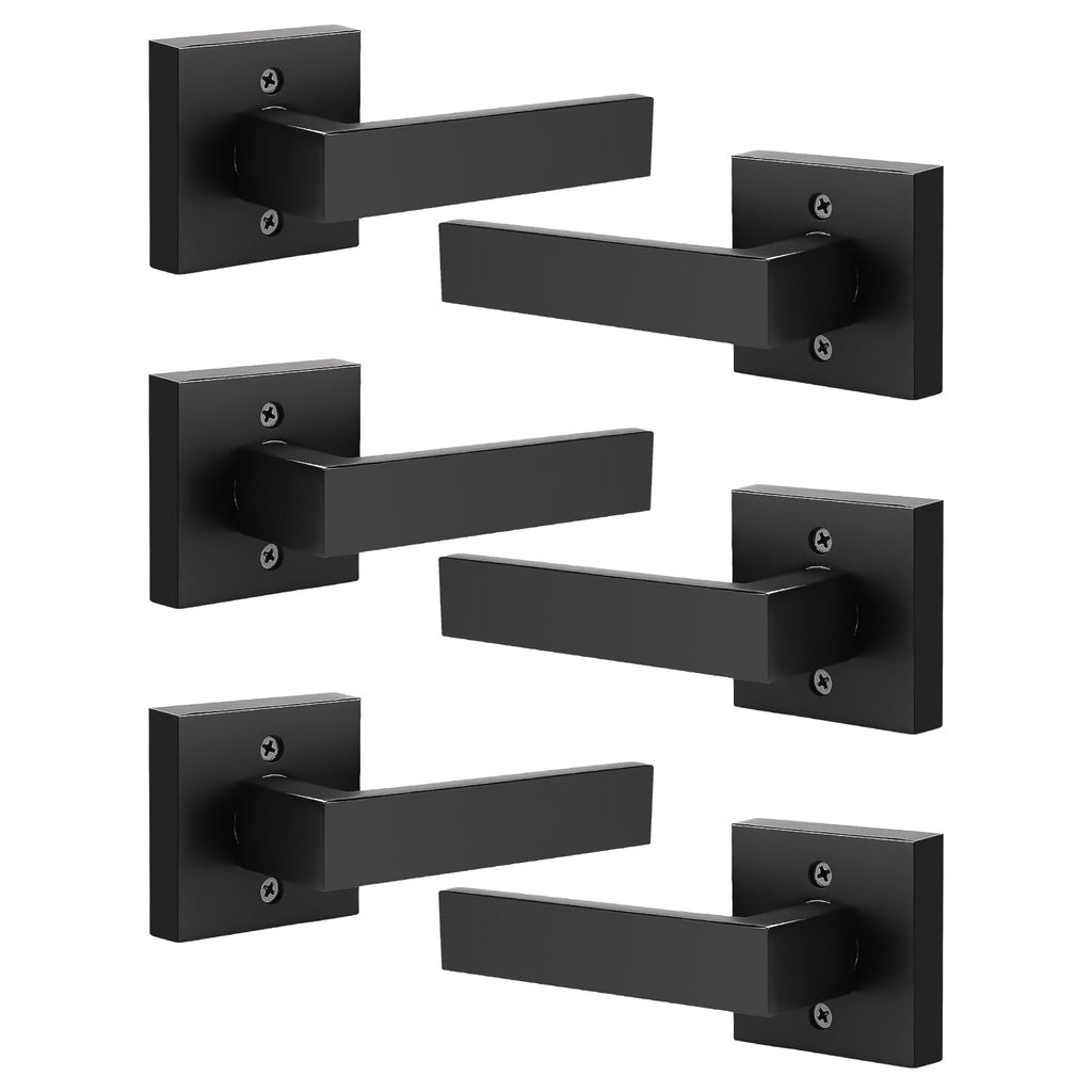 6 Pack Heavy Duty Black Dummy Door Handles Single Side Door Lever for Closet French Door, No-Functioning Pull Only