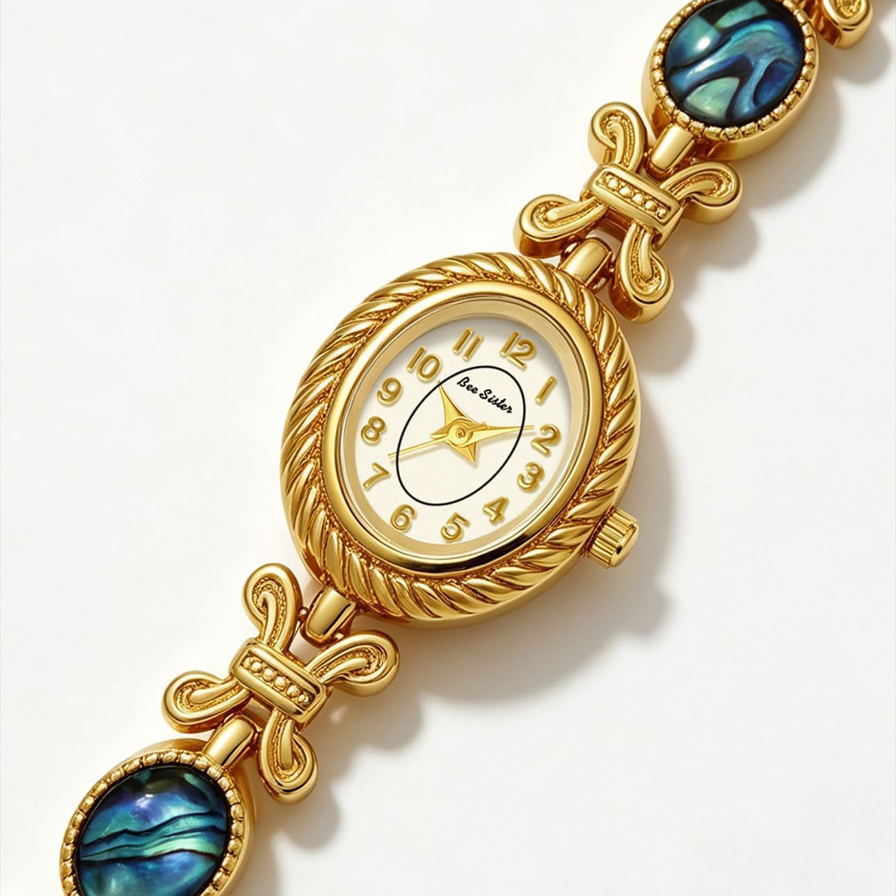 Women’s Bracelet Watch Gold Tone Small Oval Bangle Quartz Watches | Jewelry Band, Abalone Shell Accent Slim Dress
