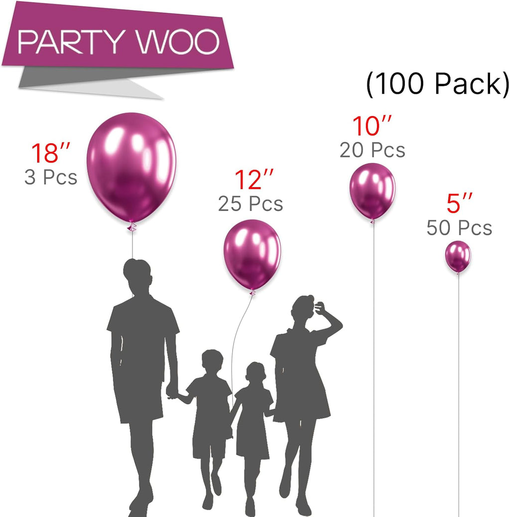 Metallic Hot Pink Balloons 100pcs Different Sizes of 18 12 10 5 Inch Chorme Dark Pink Magenta Fuchsia Balloon Arch