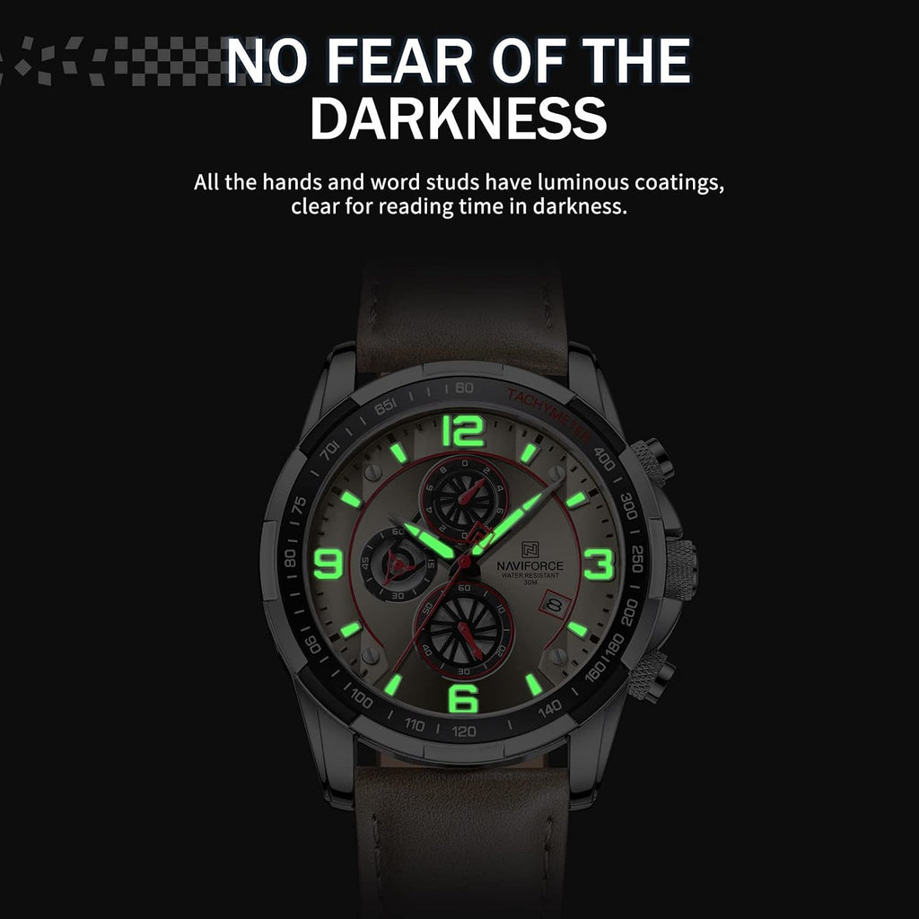 Sport Watches for Men Analog Quartz Chronograph Leather Strap Wrist Watch