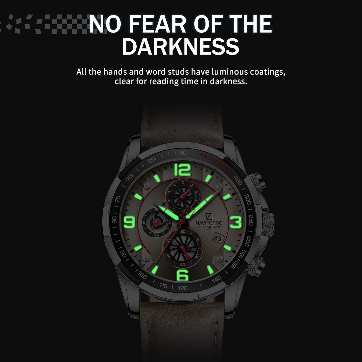 Sport Watches for Men Analog Quartz Chronograph Leather Strap Wrist Watch