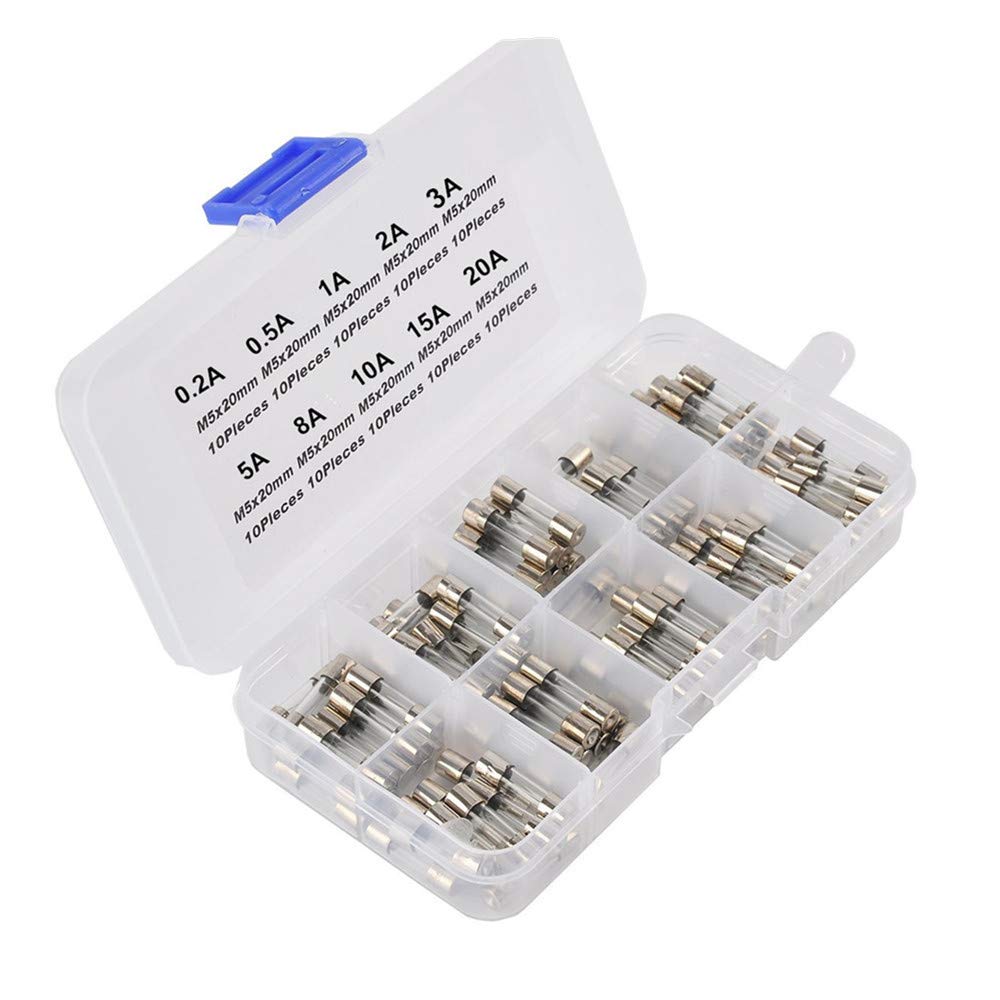 100Pcs 5x20mm Quick Blow Glass Tube Fuse Kit 250V with Storage Box