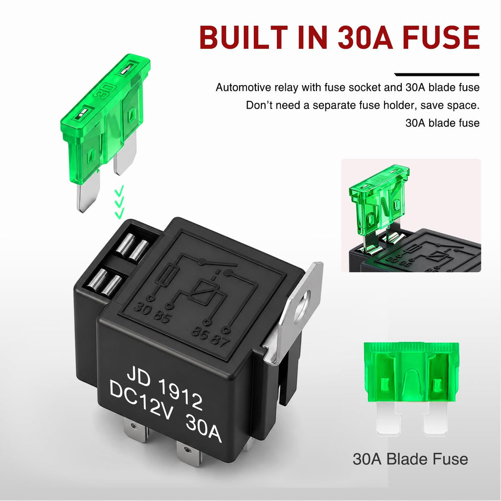 5 PCS 30A Fused Relay w/Socket 4 Pin SPST Interlocking Relay