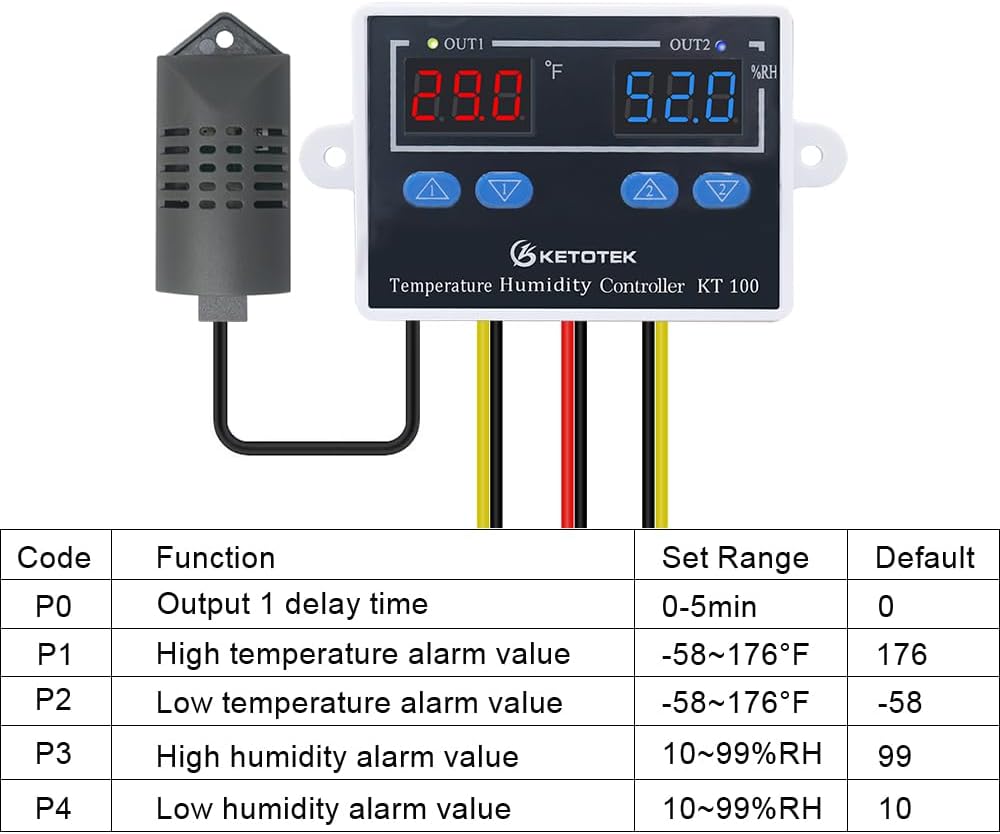 Temperature Humidity Controller Digital Thermostat Module 120V, Heating Cooling Humidification and dehumidification