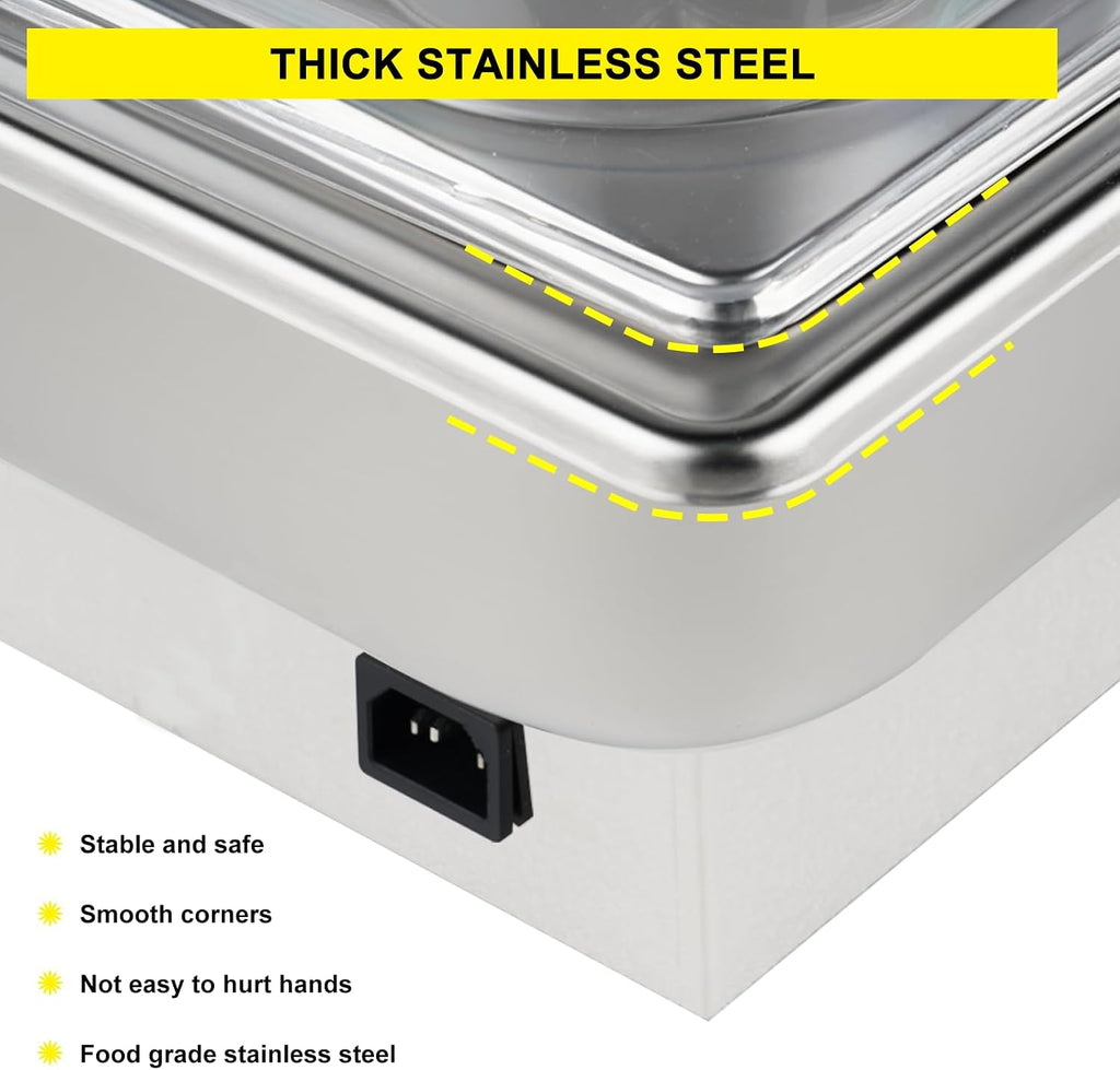 Electric Chafing Dishes for Buffet 9.5Qt Food Warmer for Party | 2 Serving Trays & Tong, Clear Roll-Top Cover