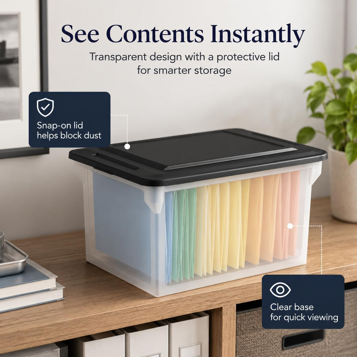 Clear Plastic File Storage Box with Lid, Letter Legal Size Hanging Folder Organizer, 18.5x14x11 Inch Stackable
