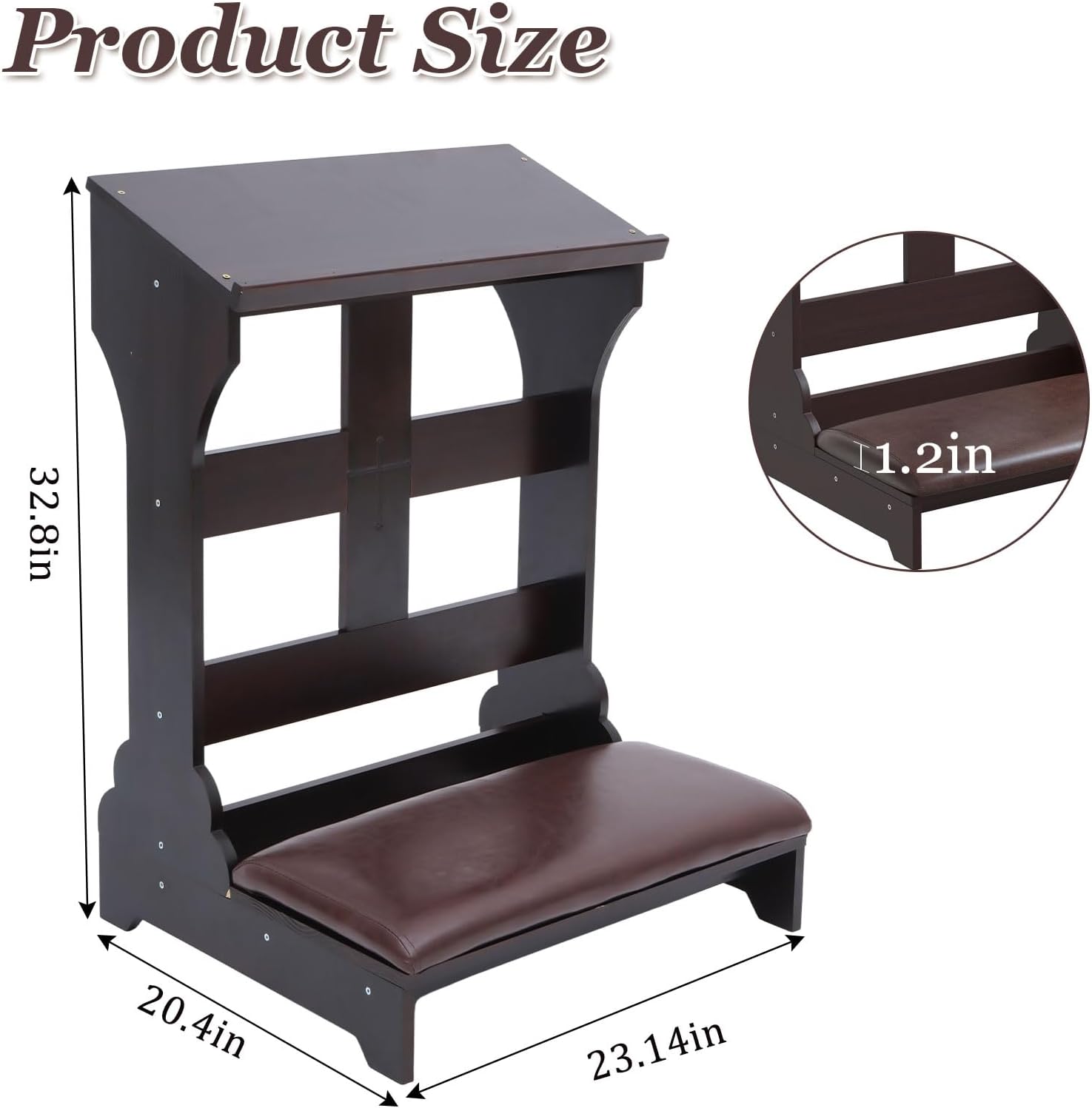 Prayer Kneeler Bench, Wooden Kneelers for Praying with Cushion Pad