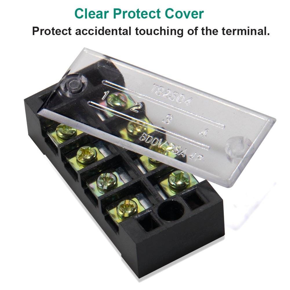 Terminal Block, 4 Circuits 600V 25A Dual Row Screw Terminal Strip, 6 Sets