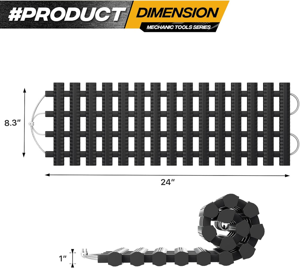 24" Tire Traction Mat, Heavy-Duty Recovery Board for Snow, Ice, Mud & Sand, Off-Road Vehicle Traction Tracks with