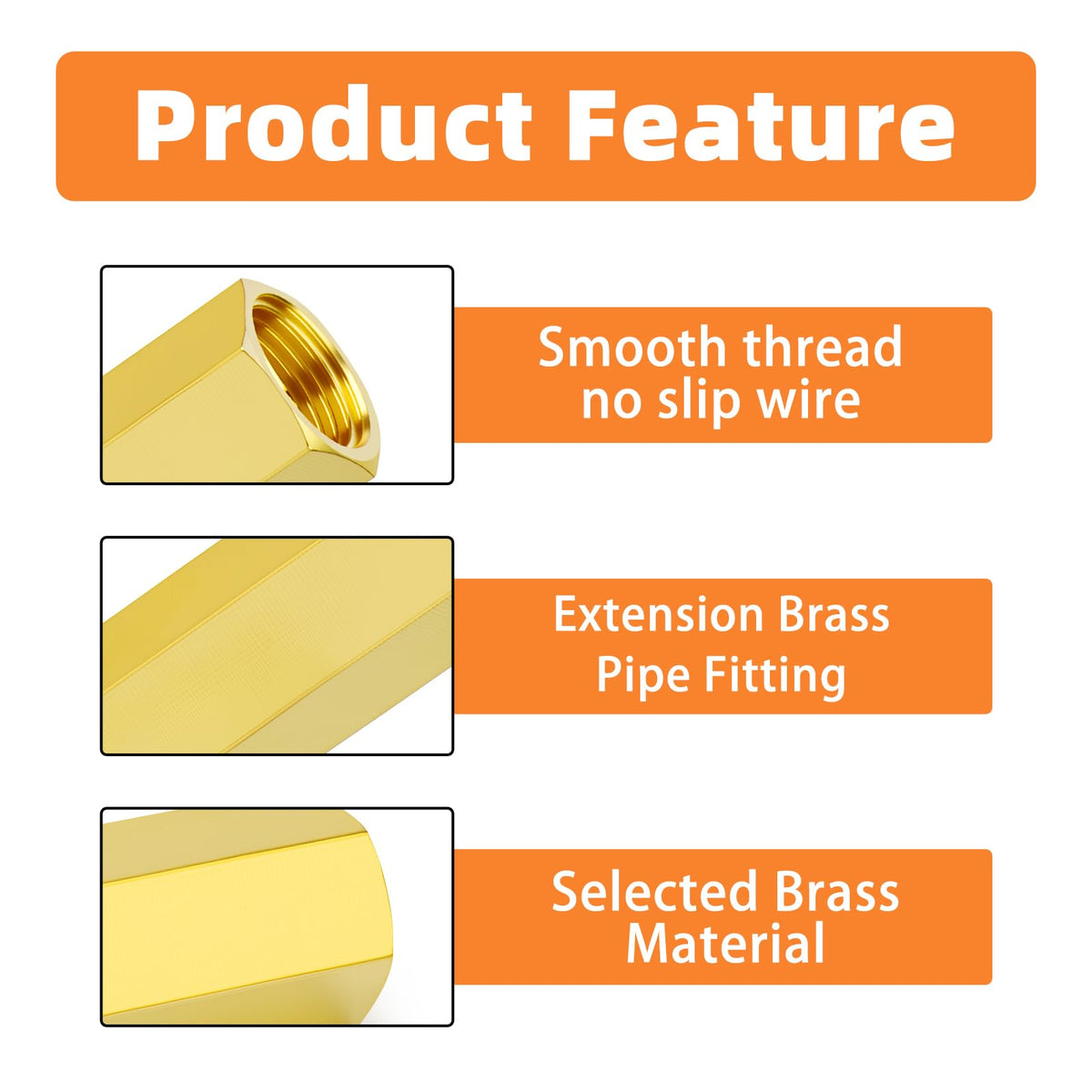 GASHER 1/2" FNPT Brass Long Nipple 3" Length Pipe Fitting