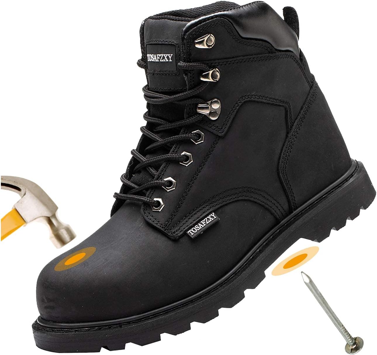 Work Safety Boots for Men Durable Crazy-Horse Leather Indestructible Steel Toe Waterproof and Non-Slip Better Warmth
