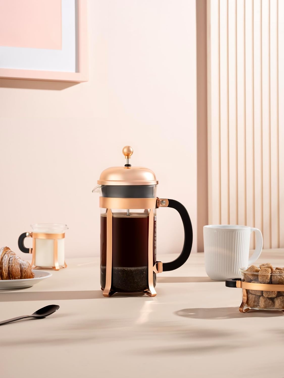 34oz Chambord French Press Coffee Maker, High-Heat Borosilicate Glass, Stainless Steel, Copper – Made in Portugal