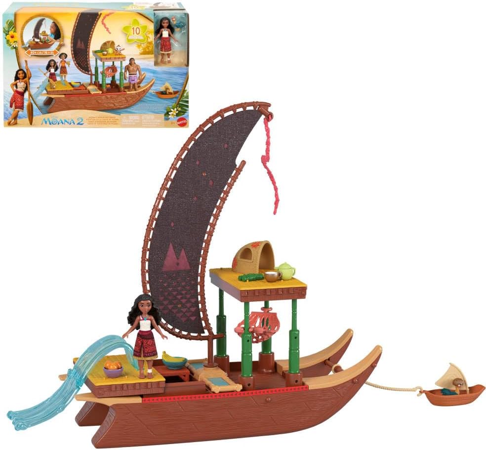 Disney Moana 2 Toy Playset with Floating Adventure Canoe, Small Doll, 1 Character Friend, 6 Play Areas & 10 Accessories