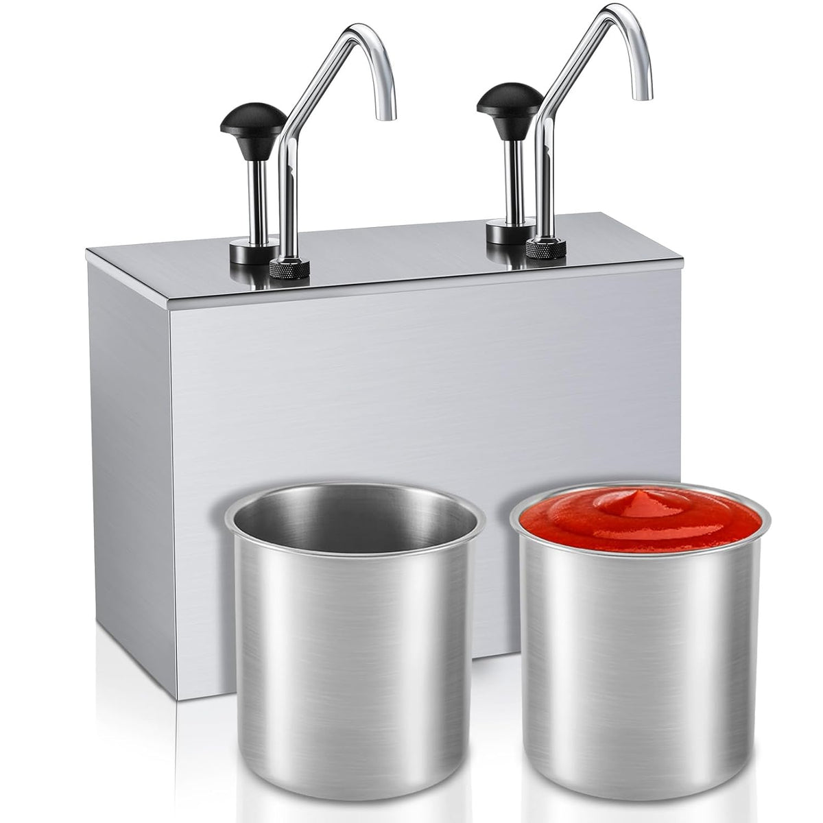 Condiment Pump Ketchup Sauce Dispenser 3.7 Quart Stainless Steel Syrup Station Container for Salad Jam Seasoning (3.7