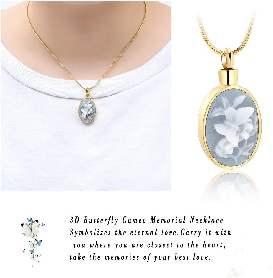 Cremation Jewelry Urn Necklace for Ashes Pendants Butterfly with Flower Memorial Funeral Keepsake Jewelry for Ashes