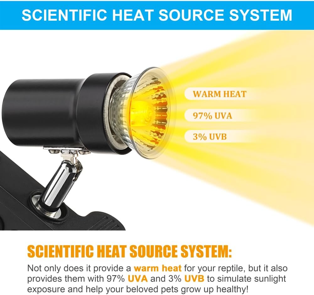 Reptile Heat Lamp Rotatable Turtle Heating Light with 50W UVA UVB Heat Bulb Simulated Sunlight Basking Spot Lamp with