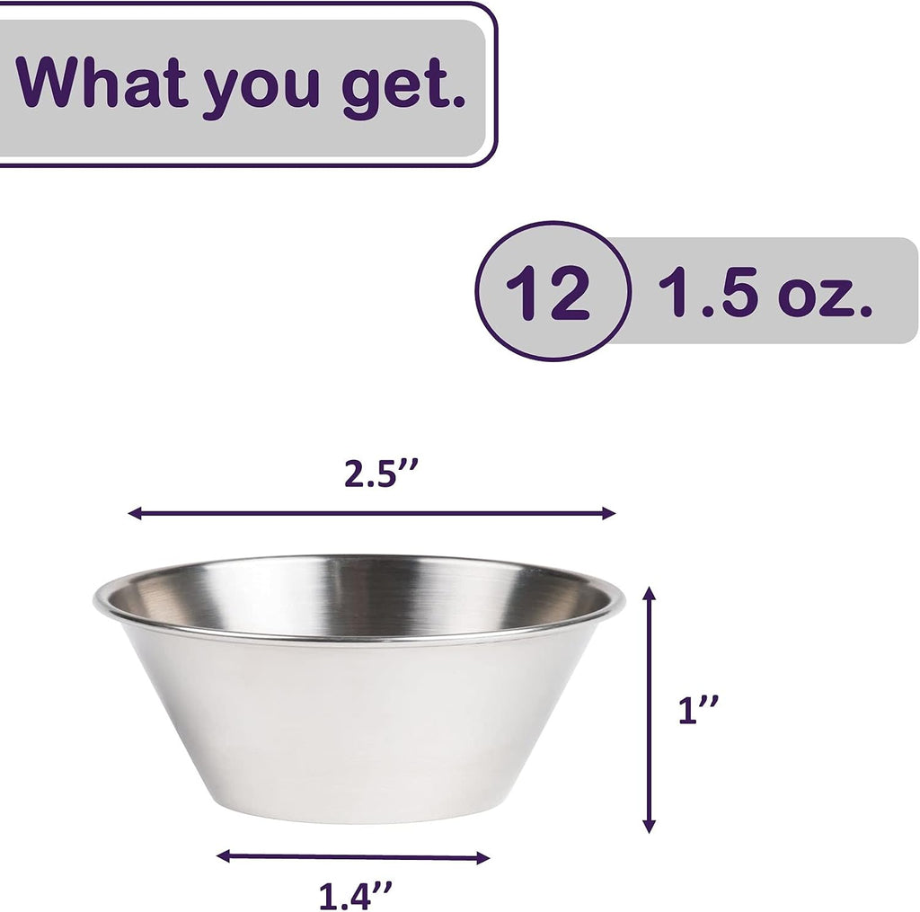 Small Sauce Cups, Stainless Steel Ramekin Dipping Sauce Cup, Commercial Grade Individual Round Condiment cups (12