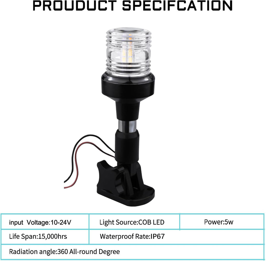 marinexplore Boat Stern Light 6''，White LED Anchor Light,Bimini Top Lights