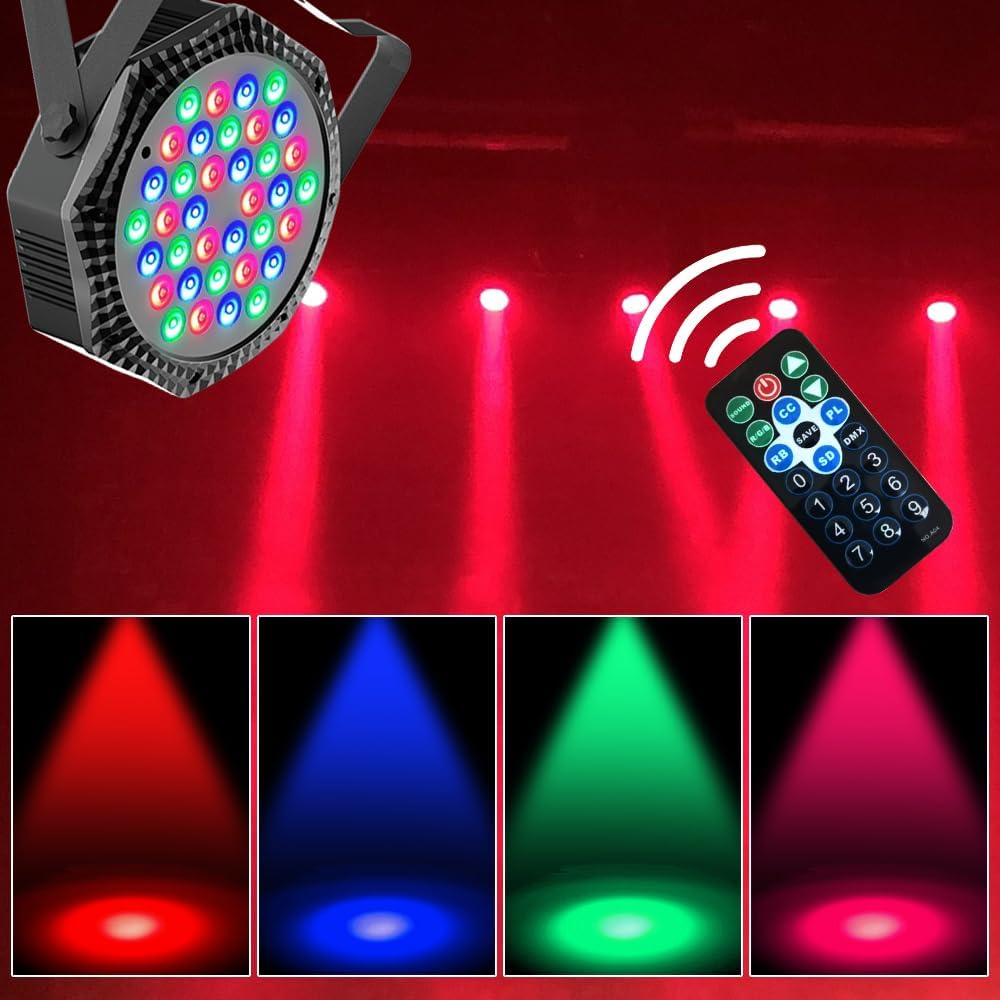 2-Pack LED Par Lights DJ Stage Light for Parties | 36LED, RGB, 9-Mode, Sound Activated, DMX Control, Uplighting for