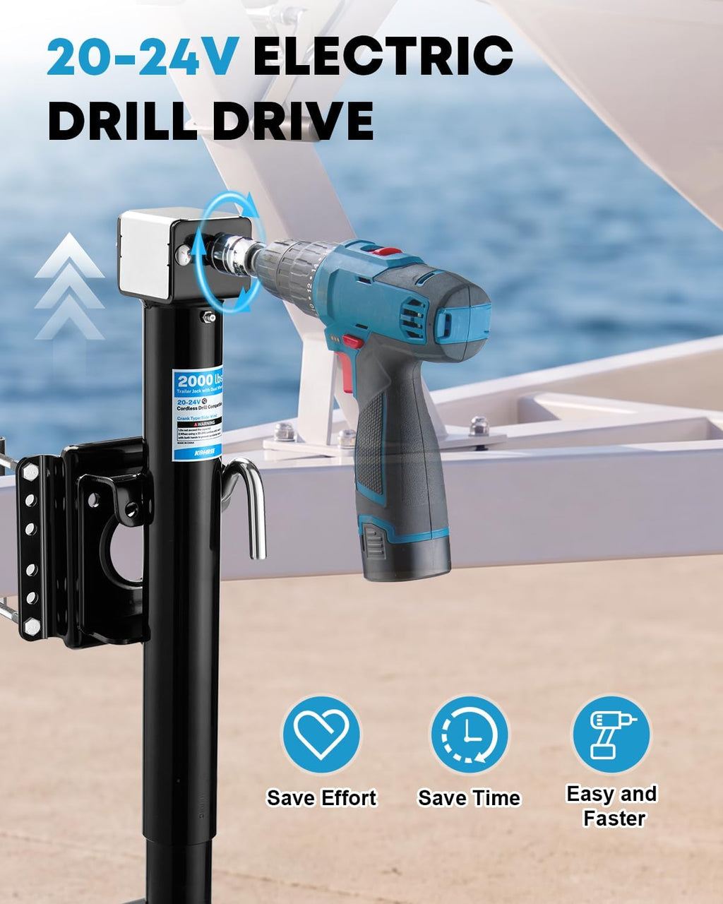 2000 lbs Trailer Jack, Dual Wheel, 20-24V Cordless Drill Compatible